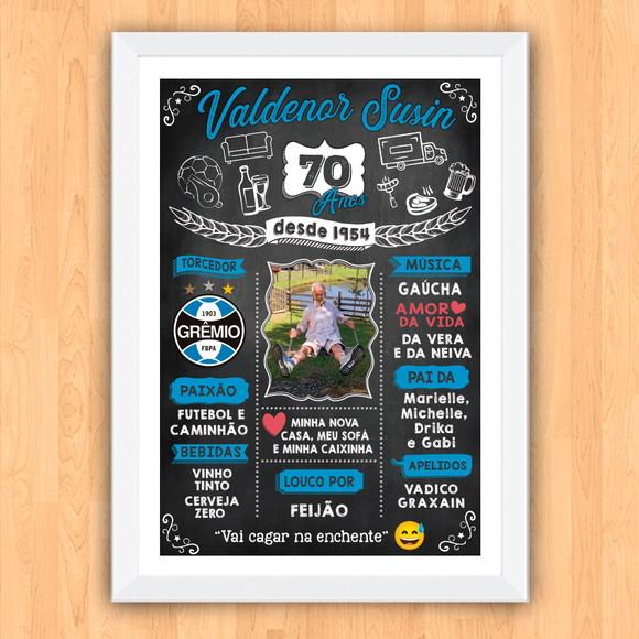 Chalkboard Quadro Poster c/ Moldura 70 Anos A3 30x42cm