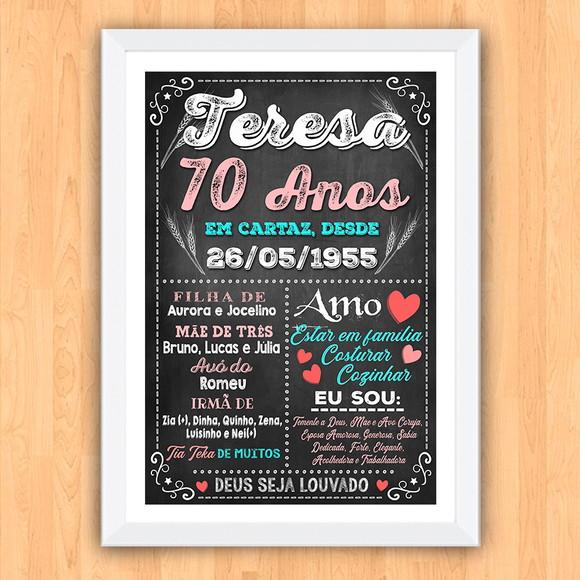 Chalkboard Quadro Poster c/ Moldura 70 Anos A3 30x42cm