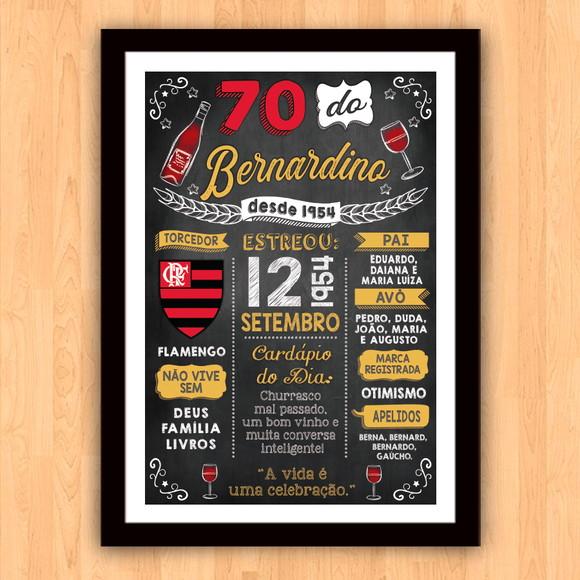Chalkboard Quadro Poster c/ Moldura 70 Anos A3 30x42cm