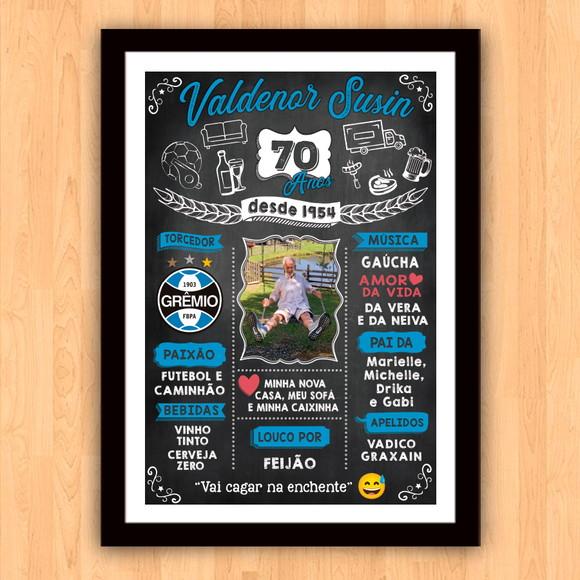 Chalkboard Quadro Poster c/ Moldura 70 Anos A3 30x42cm