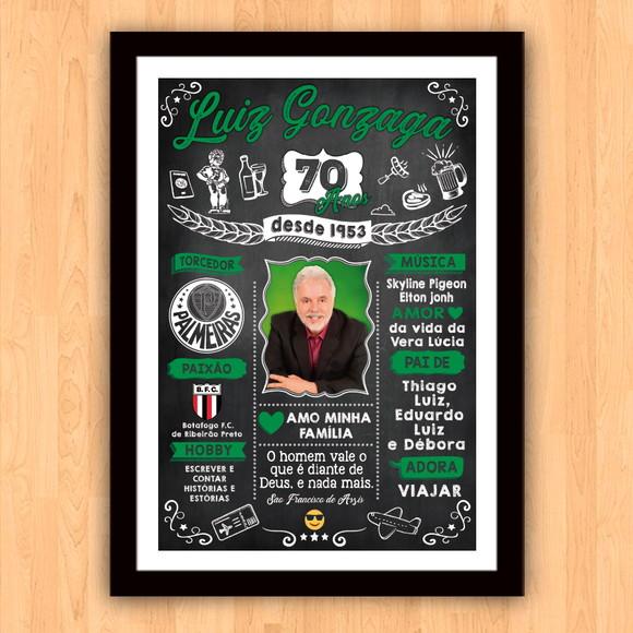 Chalkboard Quadro Poster c/ Moldura 70 Anos A3 30x42cm