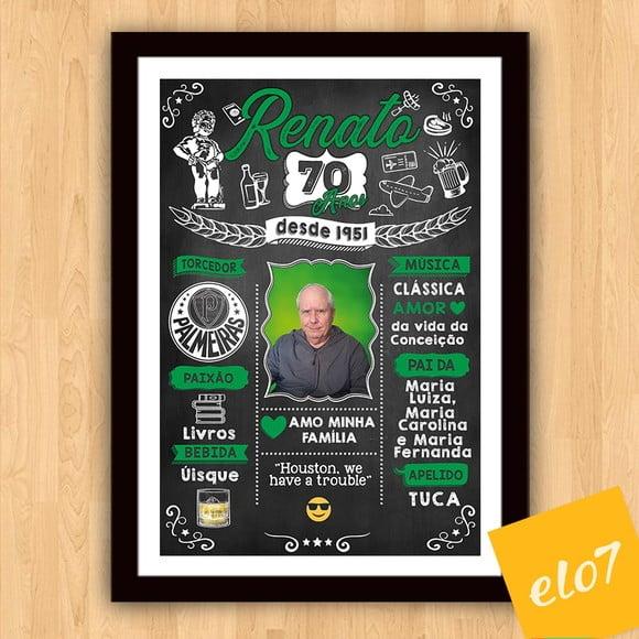 Chalkboard Quadro Poster C/ Moldura 70 Anos A3 30x42cm
