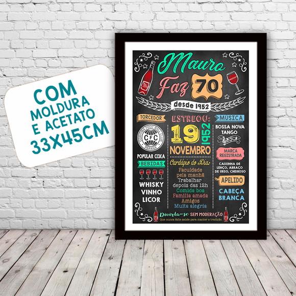 Chalkboard Quadro Poster c/ Moldura 70 Anos A3 30x42cm
