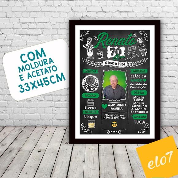 Chalkboard Quadro Poster C/ Moldura 70 Anos A3 30x42cm