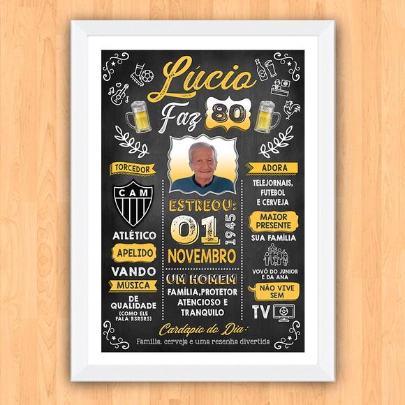 Chalkboard Quadro Poster c/ Moldura 80 Anos A3 30x42cm