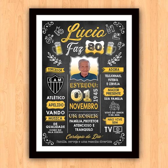 Chalkboard Quadro Poster c/ Moldura 80 Anos A3 30x42cm