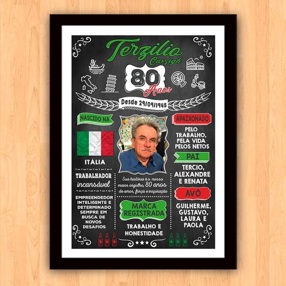Chalkboard Quadro Poster c/ Moldura 80 Anos A3 30x42cm