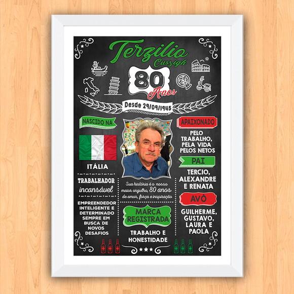 Chalkboard Quadro Poster c/ Moldura 80 Anos A3 30x42cm