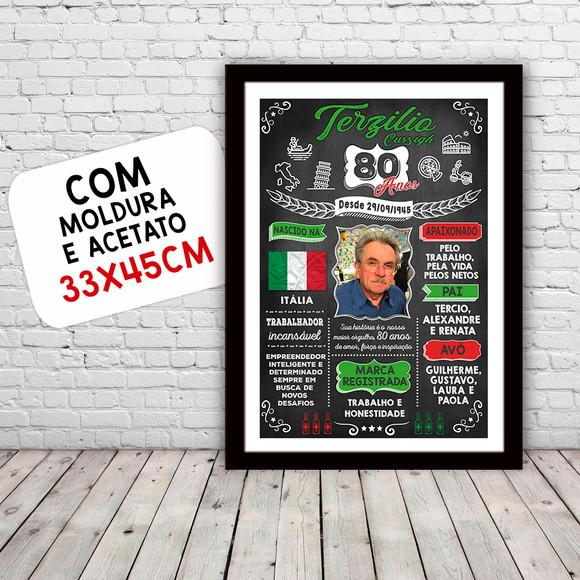 Chalkboard Quadro Poster c/ Moldura 80 Anos A3 30x42cm