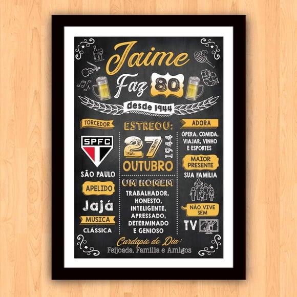 Chalkboard Quadro Poster c/ Moldura 80 Anos A3 30x42cm