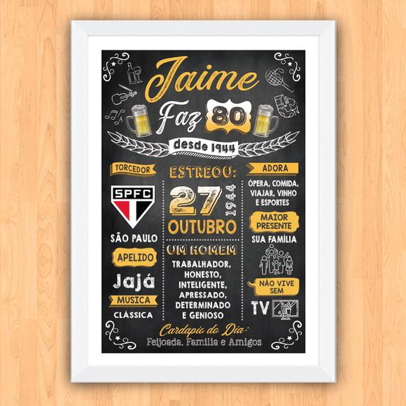 Chalkboard Quadro Poster c/ Moldura 80 Anos A3 30x42cm