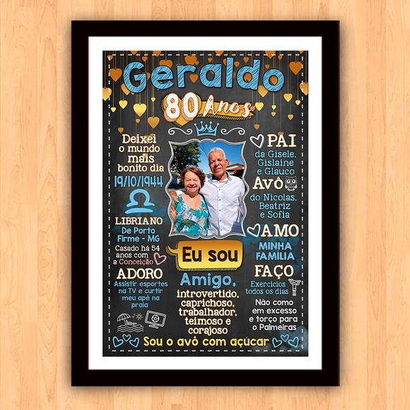 Chalkboard Quadro Poster c/ Moldura 80 Anos A3 30x42cm