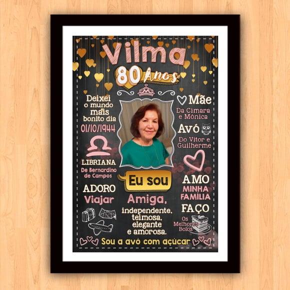 Chalkboard Quadro Poster c/ Moldura 80 Anos A3 30x42cm