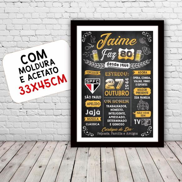 Chalkboard Quadro Poster c/ Moldura 80 Anos A3 30x42cm