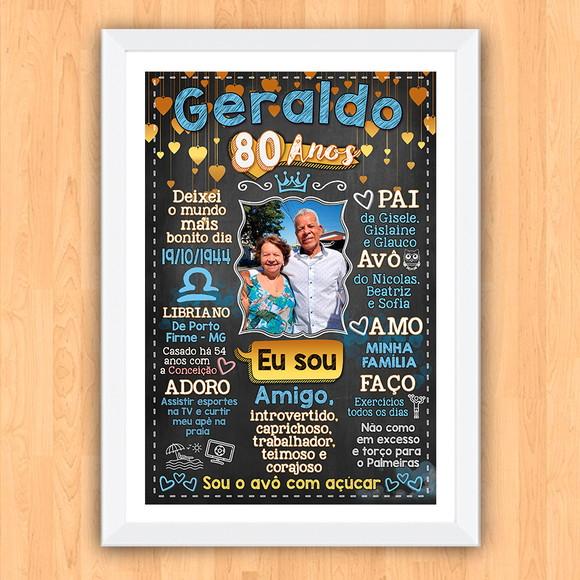 Chalkboard Quadro Poster c/ Moldura 80 Anos A3 30x42cm