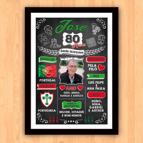 Chalkboard Quadro Poster c/ Moldura 80 Anos A3 30x42cm