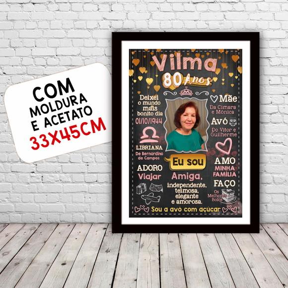 Chalkboard Quadro Poster c/ Moldura 80 Anos A3 30x42cm