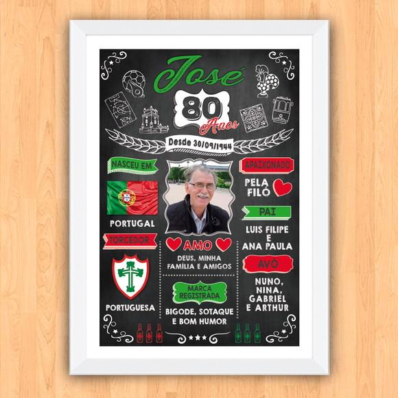 Chalkboard Quadro Poster c/ Moldura 80 Anos A3 30x42cm