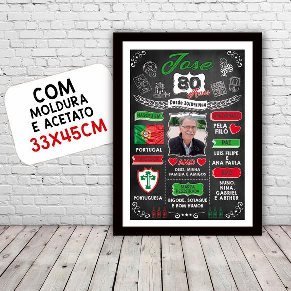 Chalkboard Quadro Poster c/ Moldura 80 Anos A3 30x42cm
