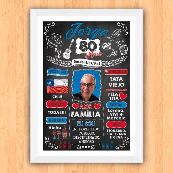 Chalkboard Quadro Poster c/ Moldura 80 Anos A3 30x42cm