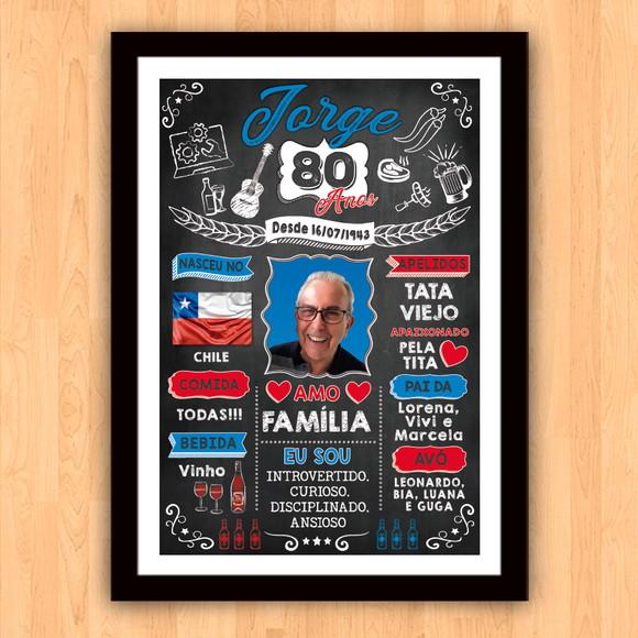 Chalkboard Quadro Poster c/ Moldura 80 Anos A3 30x42cm