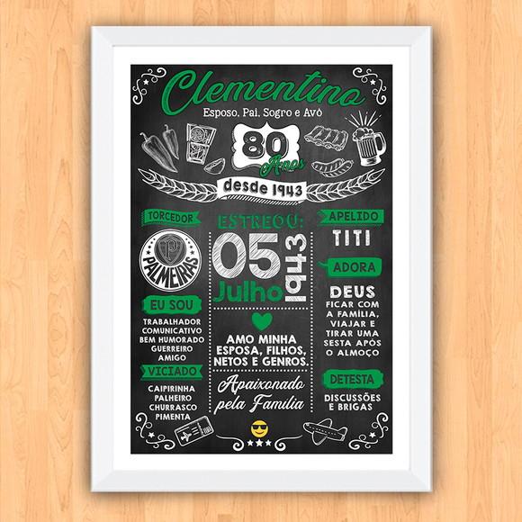 Chalkboard Quadro Poster c/ Moldura 80 Anos A3 30x42cm