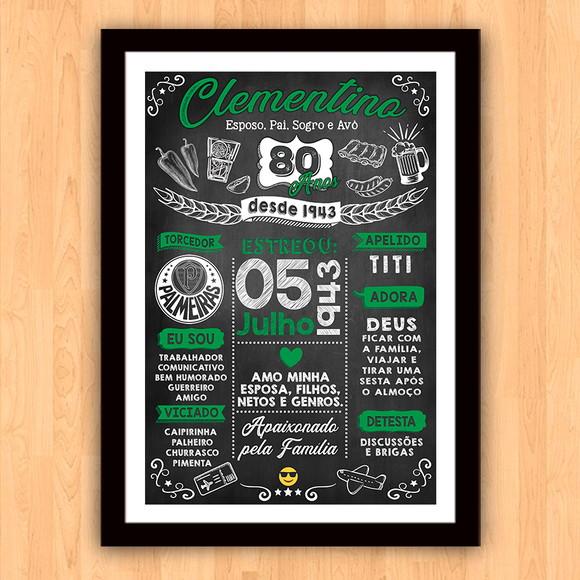 Chalkboard Quadro Poster c/ Moldura 80 Anos A3 30x42cm