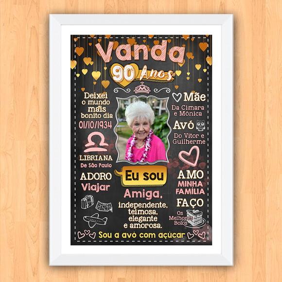 Chalkboard Quadro Poster c/ Moldura 90 Anos A3 30x42cm