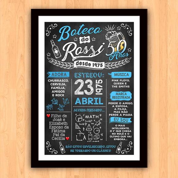 Chalkboard Quadro Poster c/ Moldura Boteco 50 Anos 30x42cm