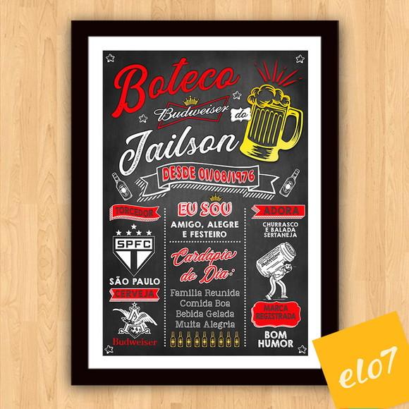 Chalkboard Quadro Poster C/ Moldura Boteco Bud A3 30x42cm
