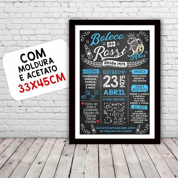 Chalkboard Quadro Poster c/ Moldura Boteco 50 Anos 30x42cm