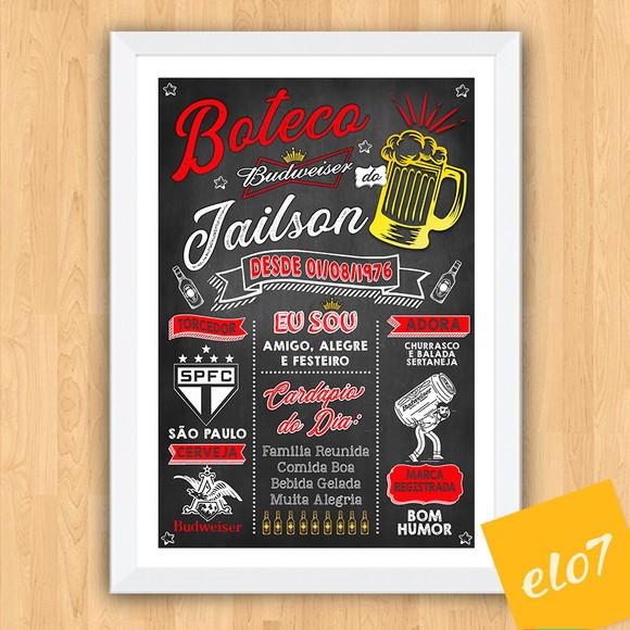 Chalkboard Quadro Poster C/ Moldura Boteco Bud A3 30x42cm