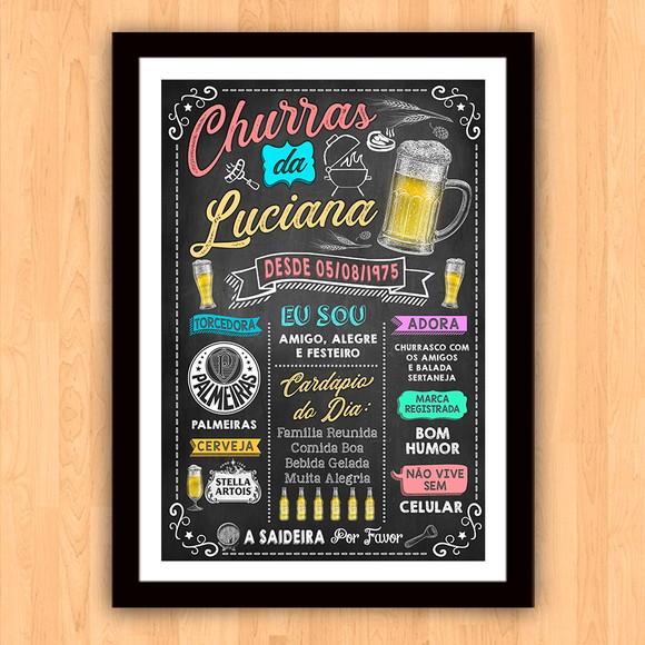 Chalkboard Quadro Poster c/ Moldura Churras A3 30x42cm