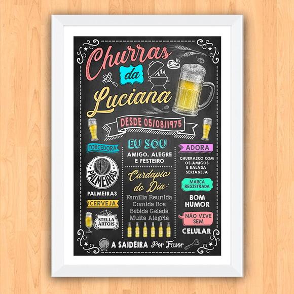Chalkboard Quadro Poster c/ Moldura Churras A3 30x42cm