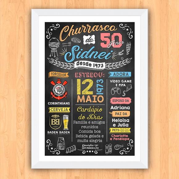 Chalkboard Quadro Poster c/ Moldura Churrasco 50 Anos A3
