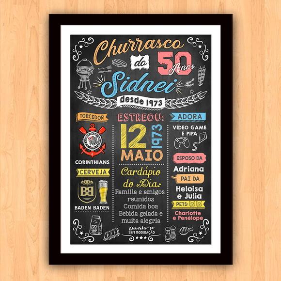 Chalkboard Quadro Poster c/ Moldura Churrasco 50 Anos A3