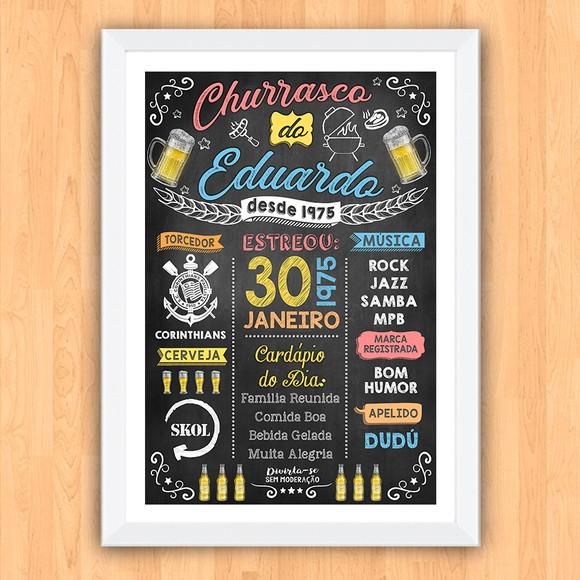 Chalkboard Quadro Poster c/ Moldura Churrasco A3 30x42cm