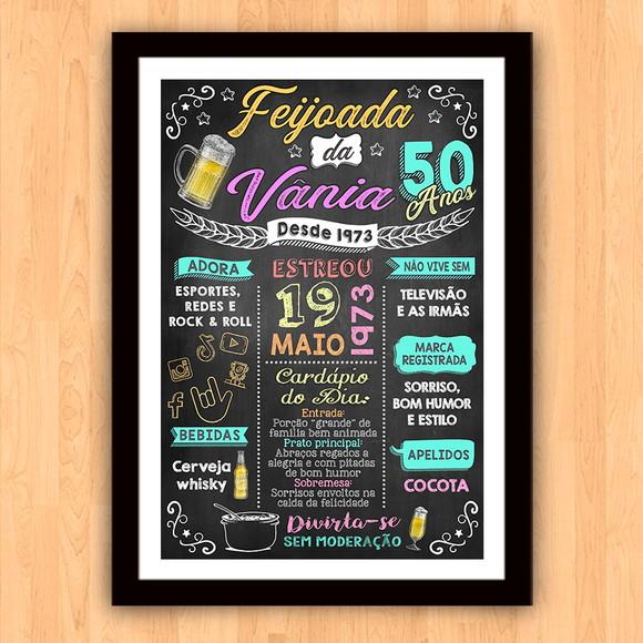 Chalkboard Quadro Poster c/ Moldura Feijoada A3 30x42cm