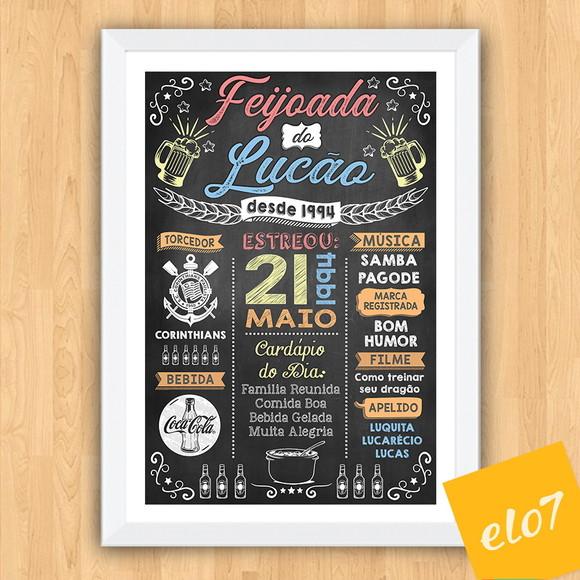 Chalkboard Quadro Poster C/ Moldura Feijoada A3 30x42cm