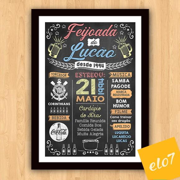Chalkboard Quadro Poster C/ Moldura Feijoada A3 30x42cm
