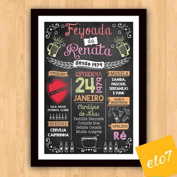 Chalkboard Quadro Poster C/ Moldura Feijoada A3 30x42cm