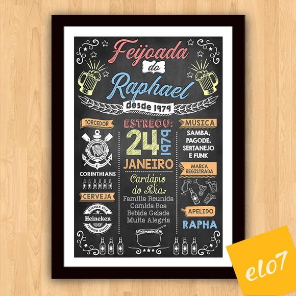 Chalkboard Quadro Poster C/ Moldura Feijoada A3 30x42cm