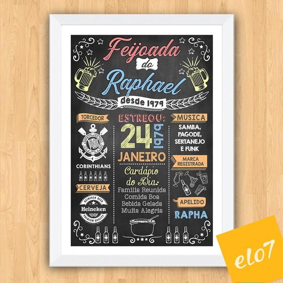 Chalkboard Quadro Poster C/ Moldura Feijoada A3 30x42cm