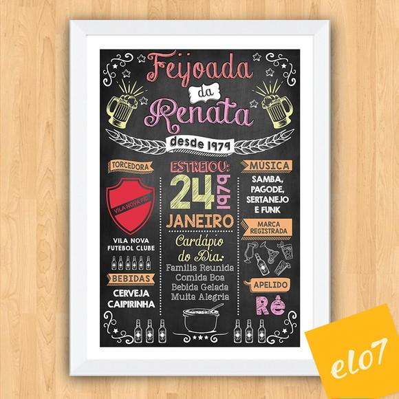 Chalkboard Quadro Poster C/ Moldura Feijoada A3 30x42cm
