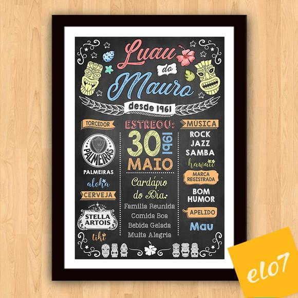 Chalkboard Quadro Poster C/ Moldura Luau A3 30x42cm
