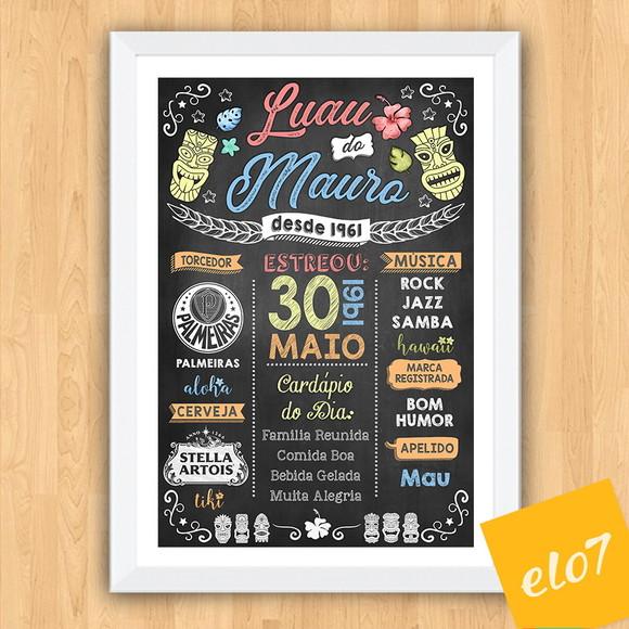 Chalkboard Quadro Poster C/ Moldura Luau A3 30x42cm