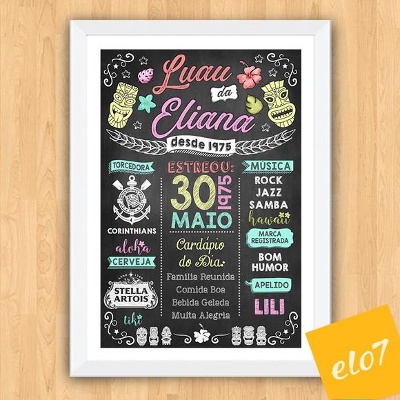 Chalkboard Quadro Poster C/ Moldura Luau A3 30x42cm