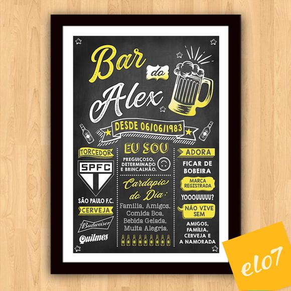 Chalkboard Quadro Poster Com Moldura Bar Do Alex A3 30x42cm