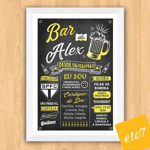 Chalkboard Quadro Poster Com Moldura Bar Do Alex A3 30x42cm