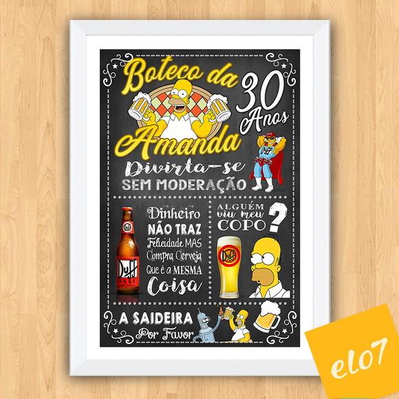 Chalkboard Quadro Poster com Moldura Boteco A3 30x42cm